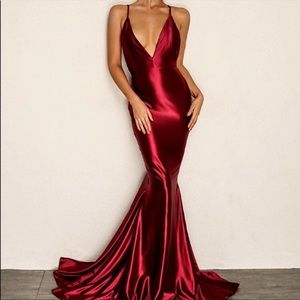 maroon satin formal dress
